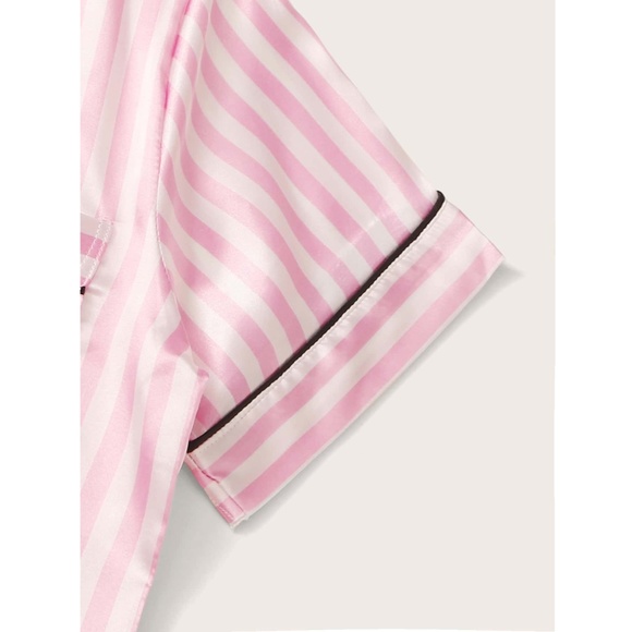 Satin Pink Stripes Pajamas Set - Picture 4 of 9
